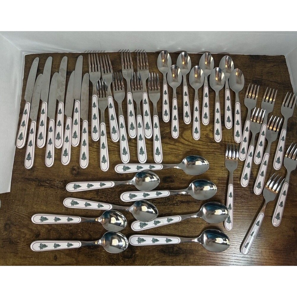 Oneida Furio Christmas Tree Flatware Set 40 Pc Service for 8 Vintage 1980 Used - Picture 2 of 11